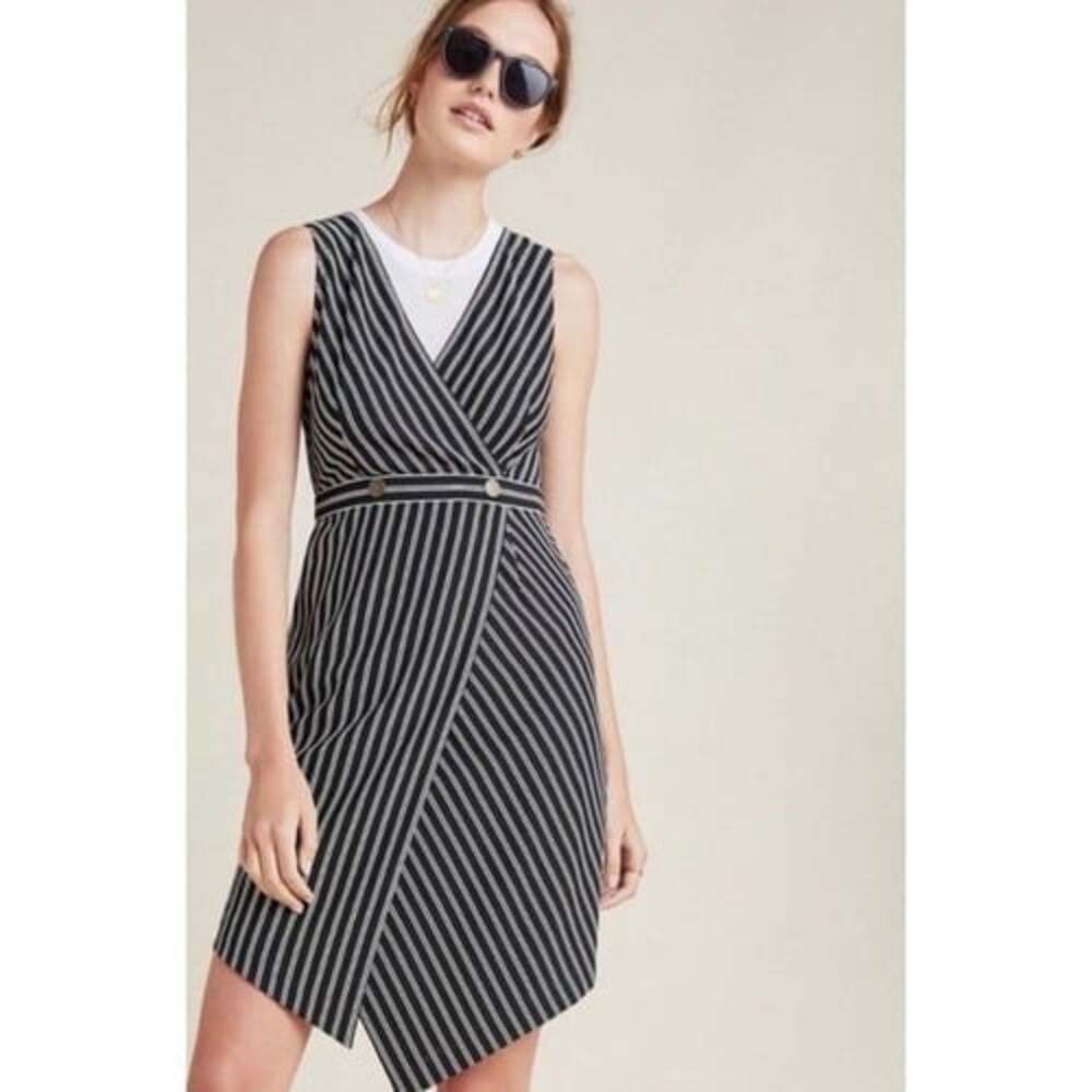 HUTCH Women Indira Sleeveless Stripe Asymmetric Hem Dress Sz M Black 26-10